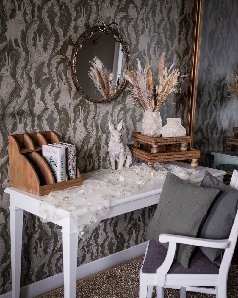 Blomstrete bordløper i transparent tekstil - Creme