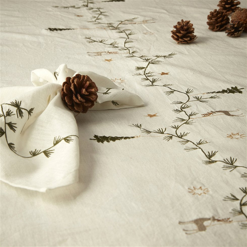 Duk Vinter med broderi – hvit 140x360 cm