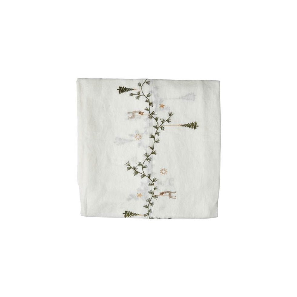 Duk Vinter med broderi – hvit 140x360 cm