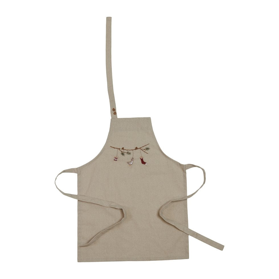 Forkle med julemotiv – brodert bomull