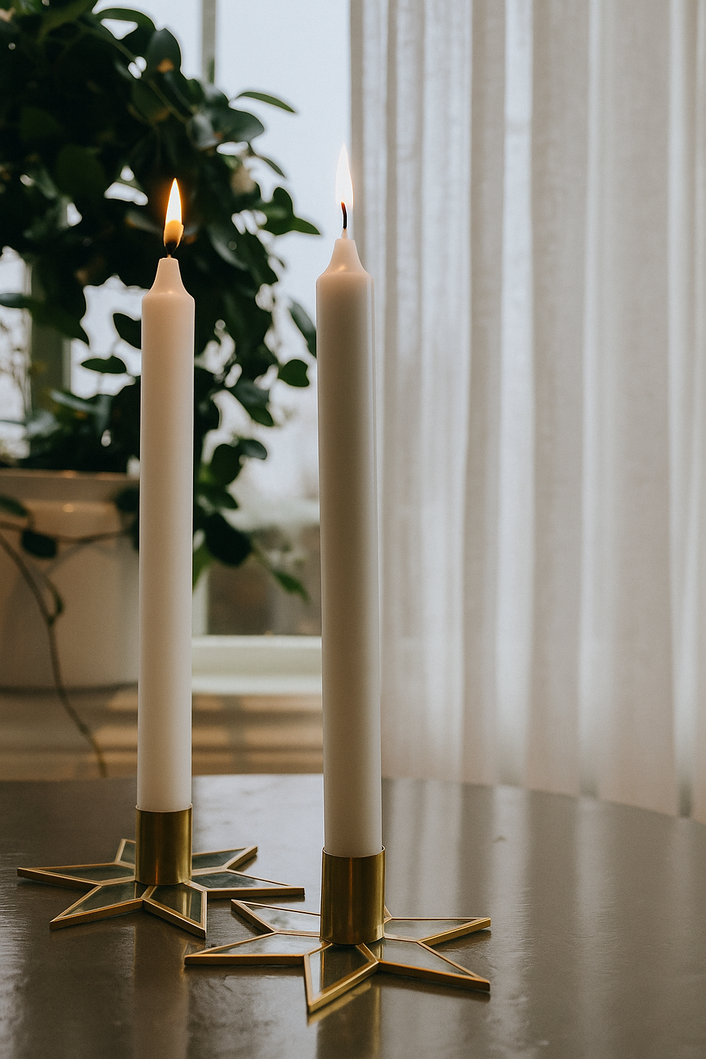 Stjerneklar – Lysestake i messing og glass