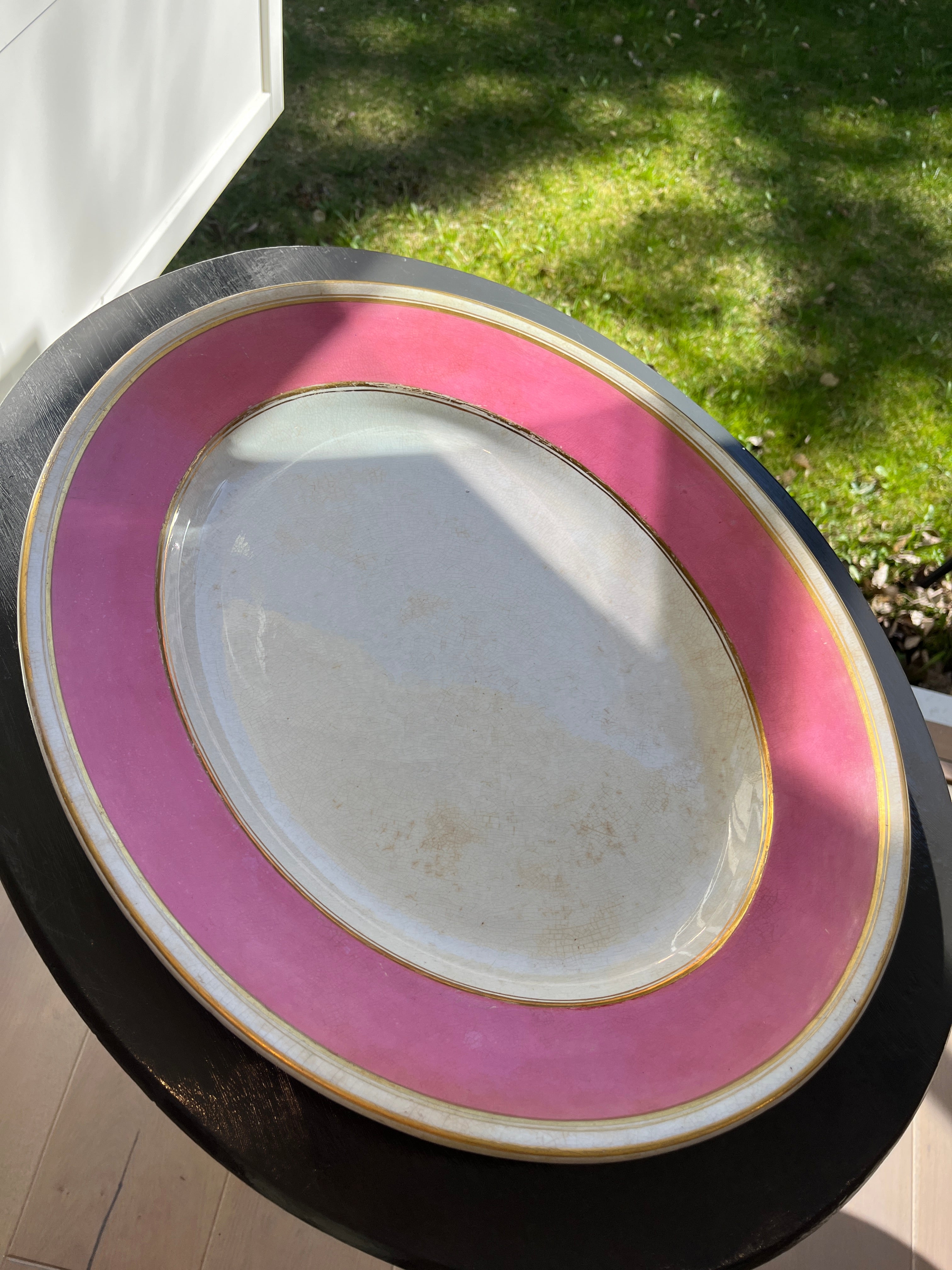 Stort vintage serveringsfat i rosa og gull
