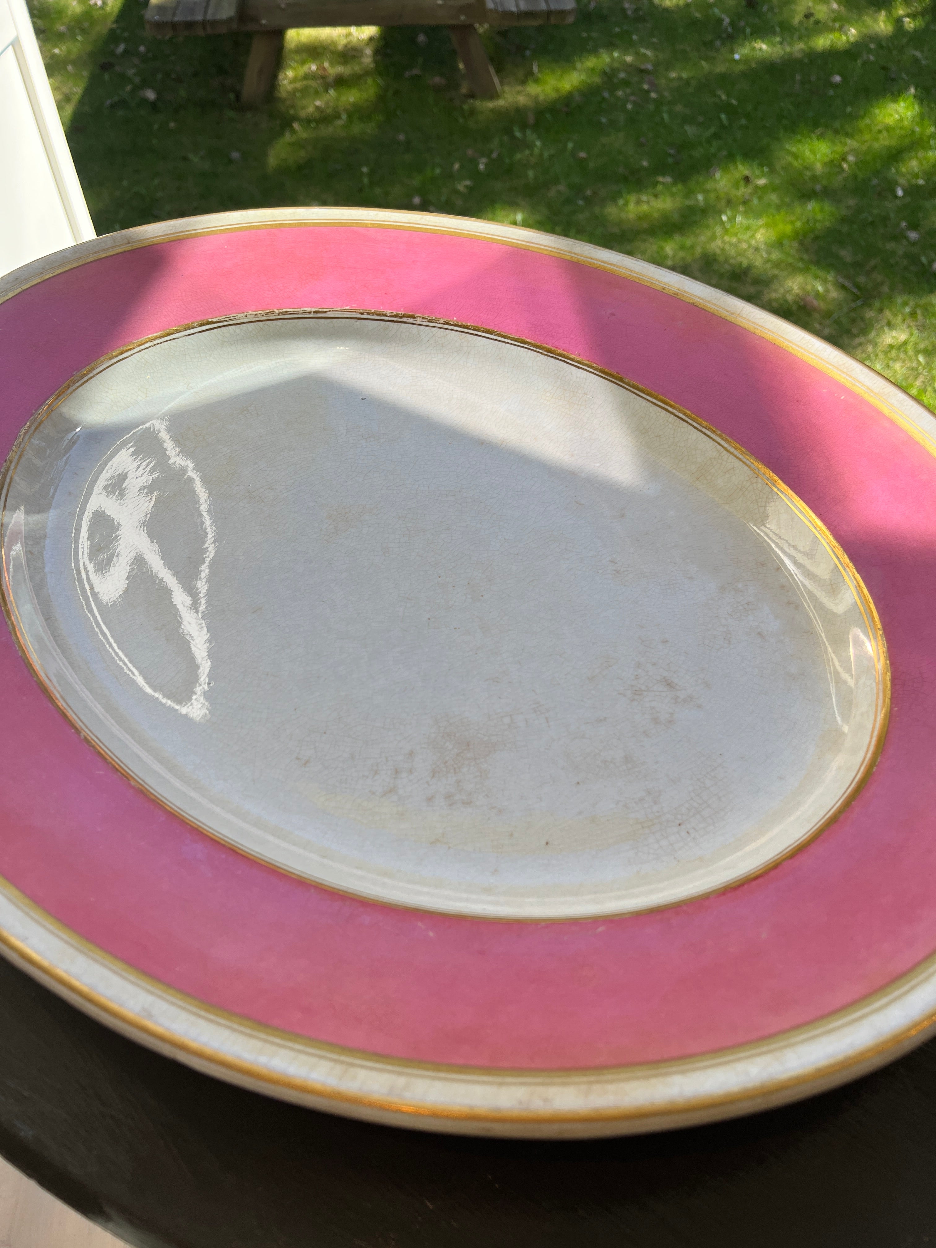 Stort vintage serveringsfat i rosa og gull
