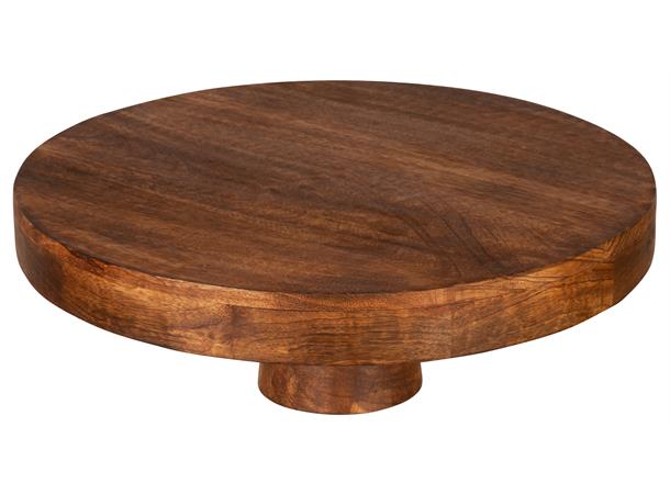 Fat rundt med fot – mørk brun tre 40x16 cm